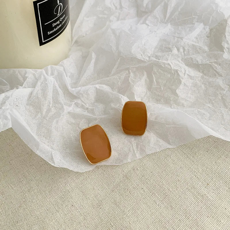Stylish Square Enamel Clip-On Earrings for Women