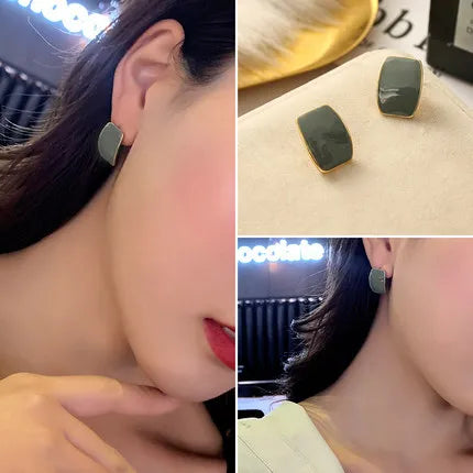 Stylish Square Enamel Clip-On Earrings for Women
