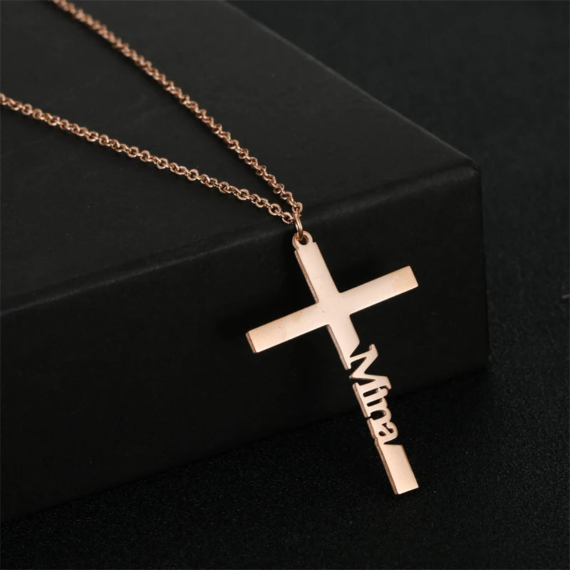 Religion Cross with Name Necklace Mother's Pendant Necklace