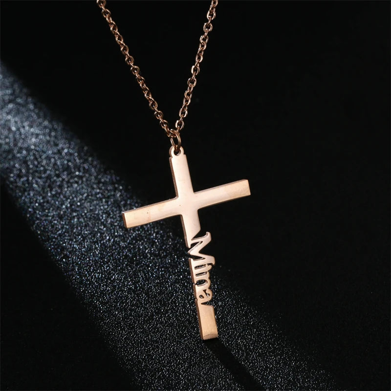 Religion Cross with Name Necklace Mother's Pendant Necklace