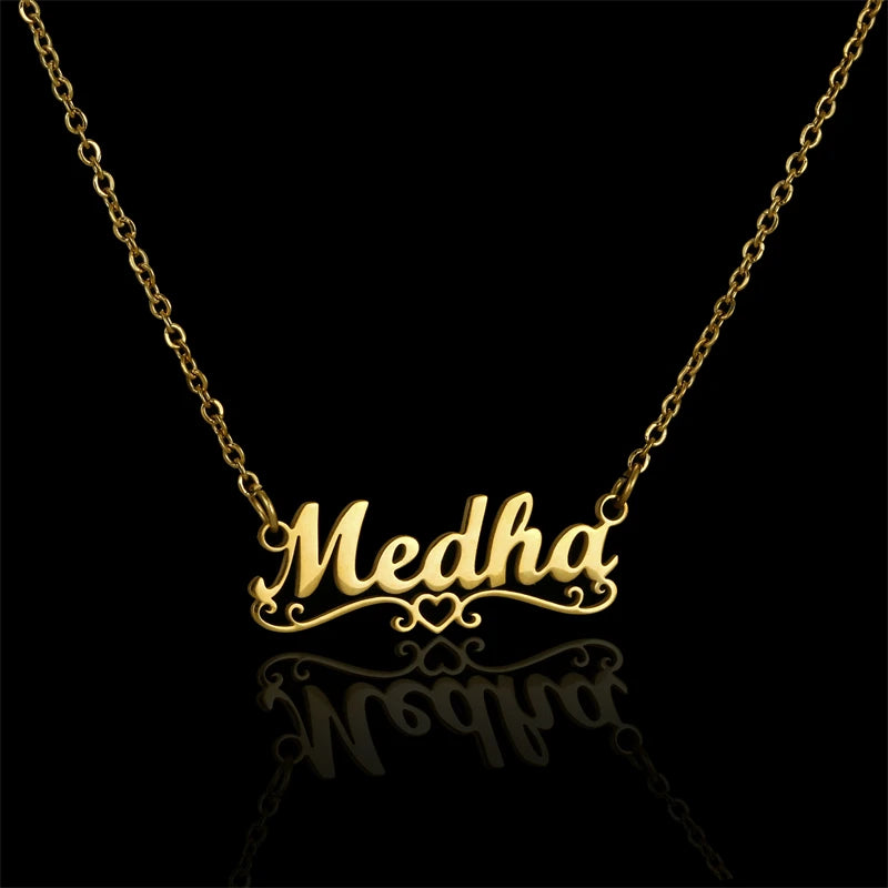 Heart with Name Necklace Stainless Steel Engraving Nameplate
