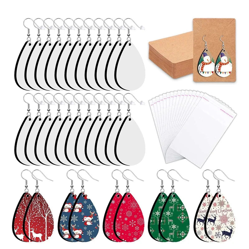 Sublimation Earrings Kit with Hooks Jump Rings Ear Plugs Holder Cards Bags