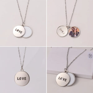 Sublimation Blank Necklace Heart-shaped/Round Hollow Flat Chain Pendant Jewelry