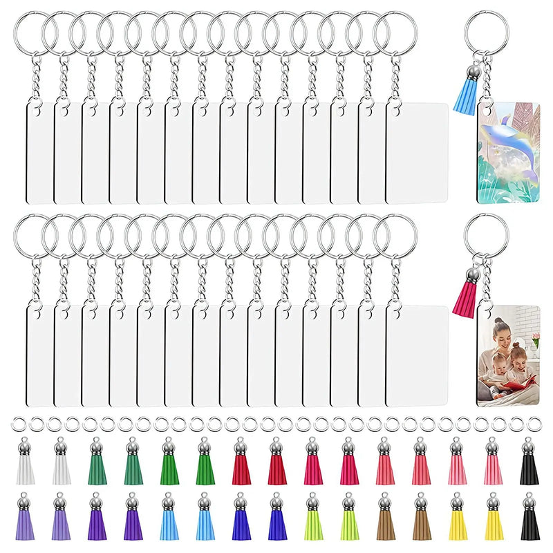 Sublimation Keychain Blanks Bulk Set with Tassels - 30 Pack