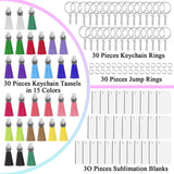 Sublimation Keychain Blanks Bulk Set with Tassels - 30 Pack