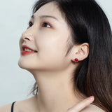 925 Silver Red Corundum Stud Earrings 10K Plated Gemstone Fine Jewelry