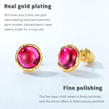 925 Silver Red Corundum Stud Earrings 10K Plated Gemstone Fine Jewelry