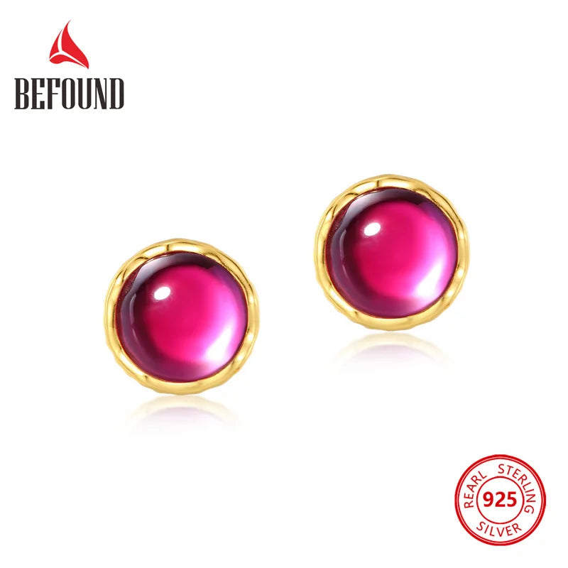925 Silver Red Corundum Stud Earrings 10K Plated Gemstone Fine Jewelry