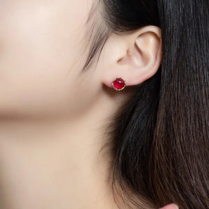 925 Silver Red Corundum Stud Earrings 10K Plated Gemstone Fine Jewelry