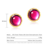 925 Silver Red Corundum Stud Earrings 10K Plated Gemstone Fine Jewelry