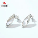 Leaf Shape Stud Earring 925 Silver Shell Woman Earrings Daily Wear Jewelry