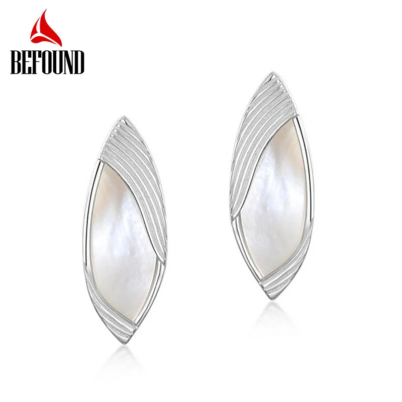 Leaf Shape Stud Earring 925 Silver Shell Woman Earrings Daily Wear Jewelry