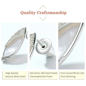 Leaf Shape Stud Earring 925 Silver Shell Woman Earrings Daily Wear Jewelry