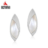 Leaf Shape Stud Earring 925 Silver Shell Woman Earrings Daily Wear Jewelry