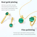 Malachite Hexagon Necklace Geometric Honeycomb Pendant 925 Sterling Silver