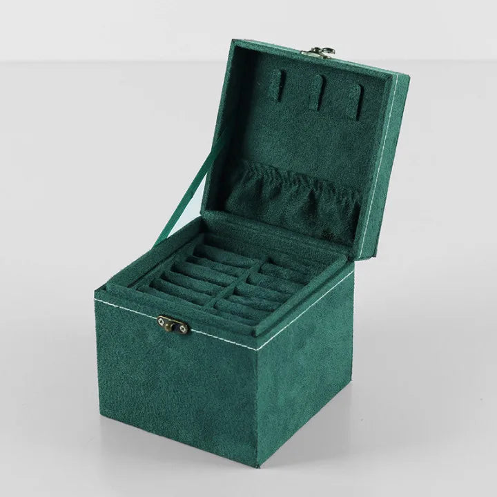 Suede Green Jewelry Box Necklace Earring Ring Organizers Case Jewellery Holder