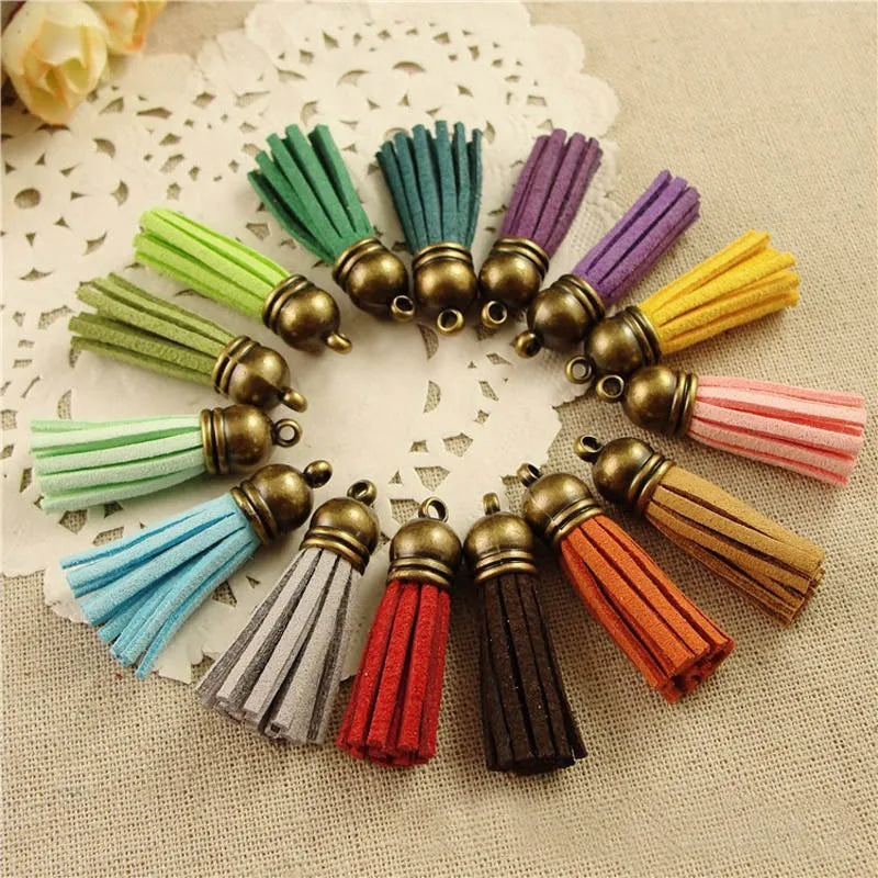 100pcs Suede Tassel Keychain Cellphone Straps DIY Charms 38MM Leather Tassels