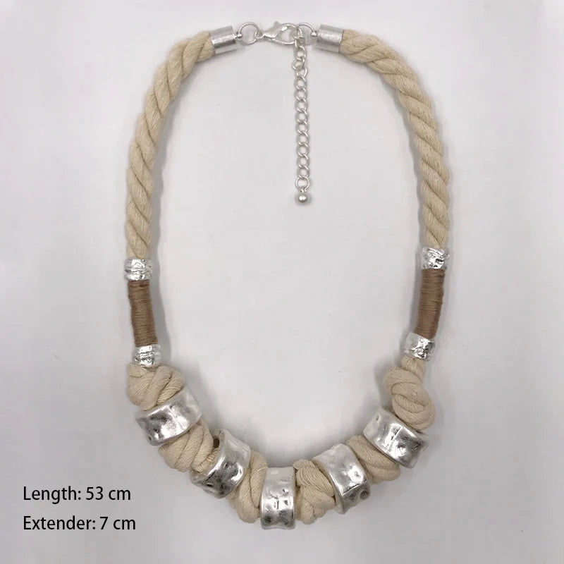 Boho Jewelry Earthy Necklace Gothic Natural Cotton Cords Collares