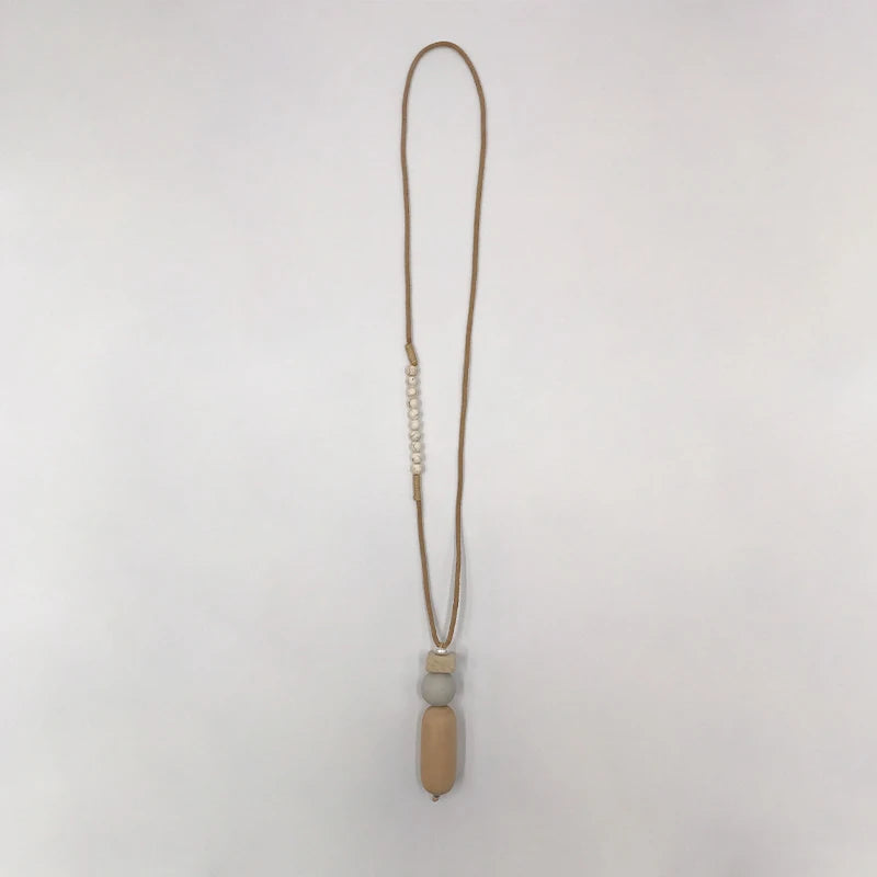 Boho Sweater Chain Long Necklace Pendants Suede Cord Resin Stone Beads