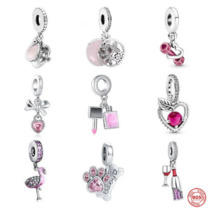 925 Silver Butterfly Pendant Nail Polish Dumbbell Love Charms Beads