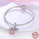 Suitcase Straw Hat Flower Charm Beads Silver Jewelry Making Gift