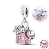Suitcase Straw Hat Flower Charm Beads Silver Jewelry Making Gift