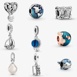 925 Silver Globe Clip Charm & Sail Boat Dangle Charm