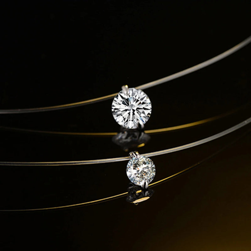 925 Silver Fish Line Crystal Choker Necklace Zircon Women Lady Collar