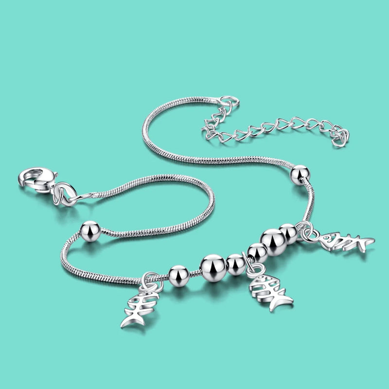 Fishbone Pendant 925 Silver Anklets for Women