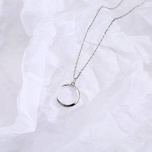 925 Silver Moon Pendant Necklace for Women, Short Chain for Party Gift