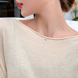925 Silver Moon Pendant Necklace for Women, Short Chain for Party Gift