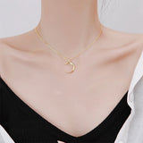 925 Silver Moon Pendant Necklace for Women, Short Chain for Party Gift