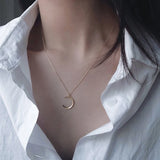 925 Silver Moon Pendant Necklace for Women, Short Chain for Party Gift