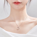 925 Silver Moon Pendant Necklace for Women, Short Chain for Party Gift