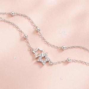 925 Silver Double Star Bracelet Flash Diamond Birthday Gift