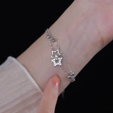 925 Silver Double Star Bracelet Flash Diamond Birthday Gift