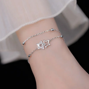 925 Silver Double Star Bracelet Flash Diamond Birthday Gift