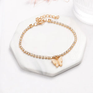 Summer Beach Butterfly Anklets Rhinestone Acrylic Womens Anklets Foot Chains