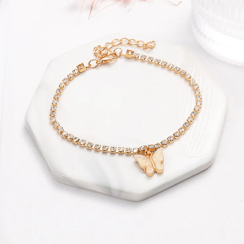 Summer Beach Butterfly Anklets Rhinestone Acrylic Womens Anklets Foot Chains