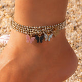 Summer Beach Butterfly Anklets Rhinestone Acrylic Womens Anklets Foot Chains