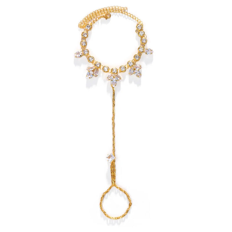 Summer Beach CZ Finger Anklet Toe Ring Bracelet Women Bling Jewelry