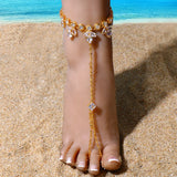 Summer Beach CZ Finger Anklet Toe Ring Bracelet Women Bling Jewelry