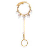 Summer Beach CZ Finger Anklet Toe Ring Bracelet Women Bling Jewelry