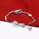 925 Silver Chain Cat Bell Pendant Ankle Bracelet 22.5CM