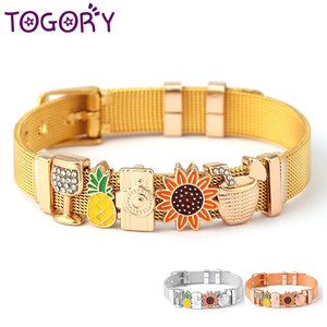 Crystal Charms Keeper Bracelet Stainless Steel Mesh for Women
