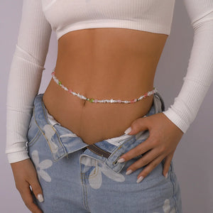 Summer Beach Pearl Crystal Waist Chain Body Jewelry