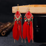 Summer Long Feather Dangle Earrings Wedding Bride Jewelry
