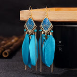 Summer Long Feather Dangle Earrings Wedding Bride Jewelry