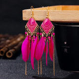 Summer Long Feather Dangle Earrings Wedding Bride Jewelry