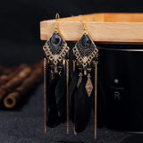 Summer Long Feather Dangle Earrings Wedding Bride Jewelry